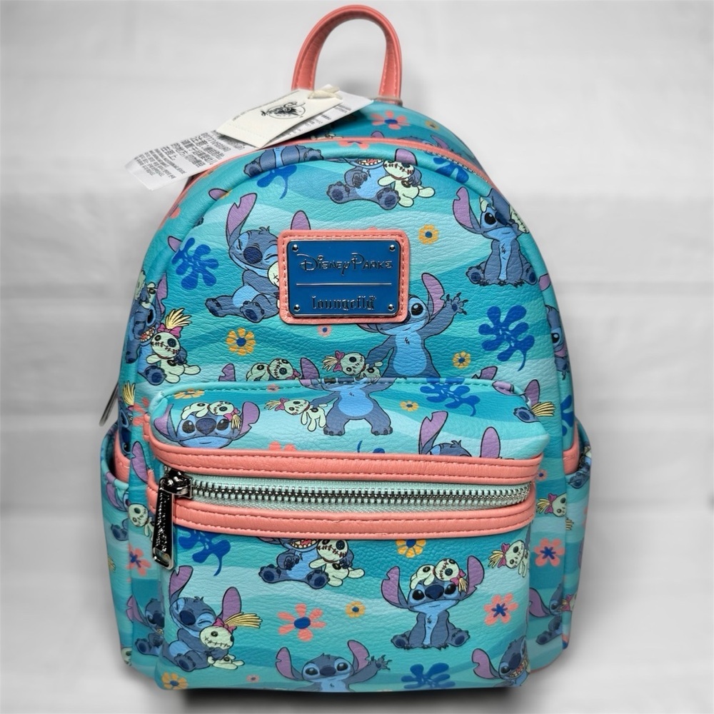 New Disney Loungefly Stitch Mini Backpack - Blue and Pink